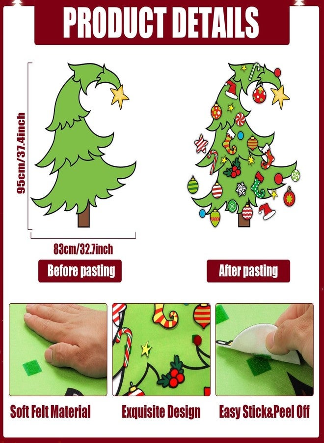 ojustbeok DIY Felt Christmas Tree Ornaments Wall Hanging Xmas Tree Crafts Kit Montessori Winter Holiday Decor for Toddlers Felt Board Craft Holiday Christmas Gifts for Kids Wall Detachable 30 Ornaments 3.12 FT - Image 2